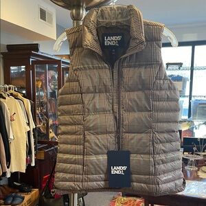 NWT Lands’ End Feather Down Plaid Puffer Vest XS Women’s Warm Outerwear